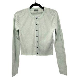 The Kooples Ribbed Cropped Mint Green Button-Up Cardigan NWT Large